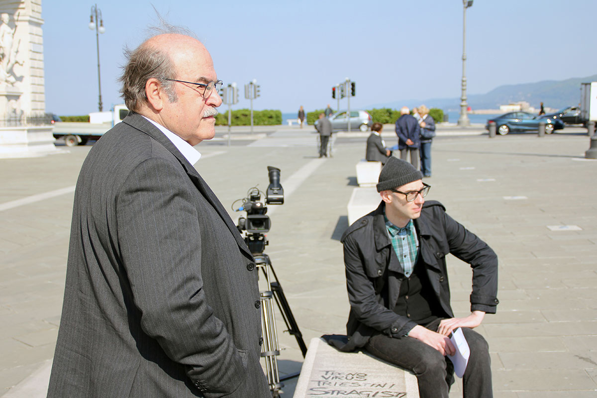 My Name Is Janez Janša, movie set: Miroslav Košuta (left) and Dražen Dragojević