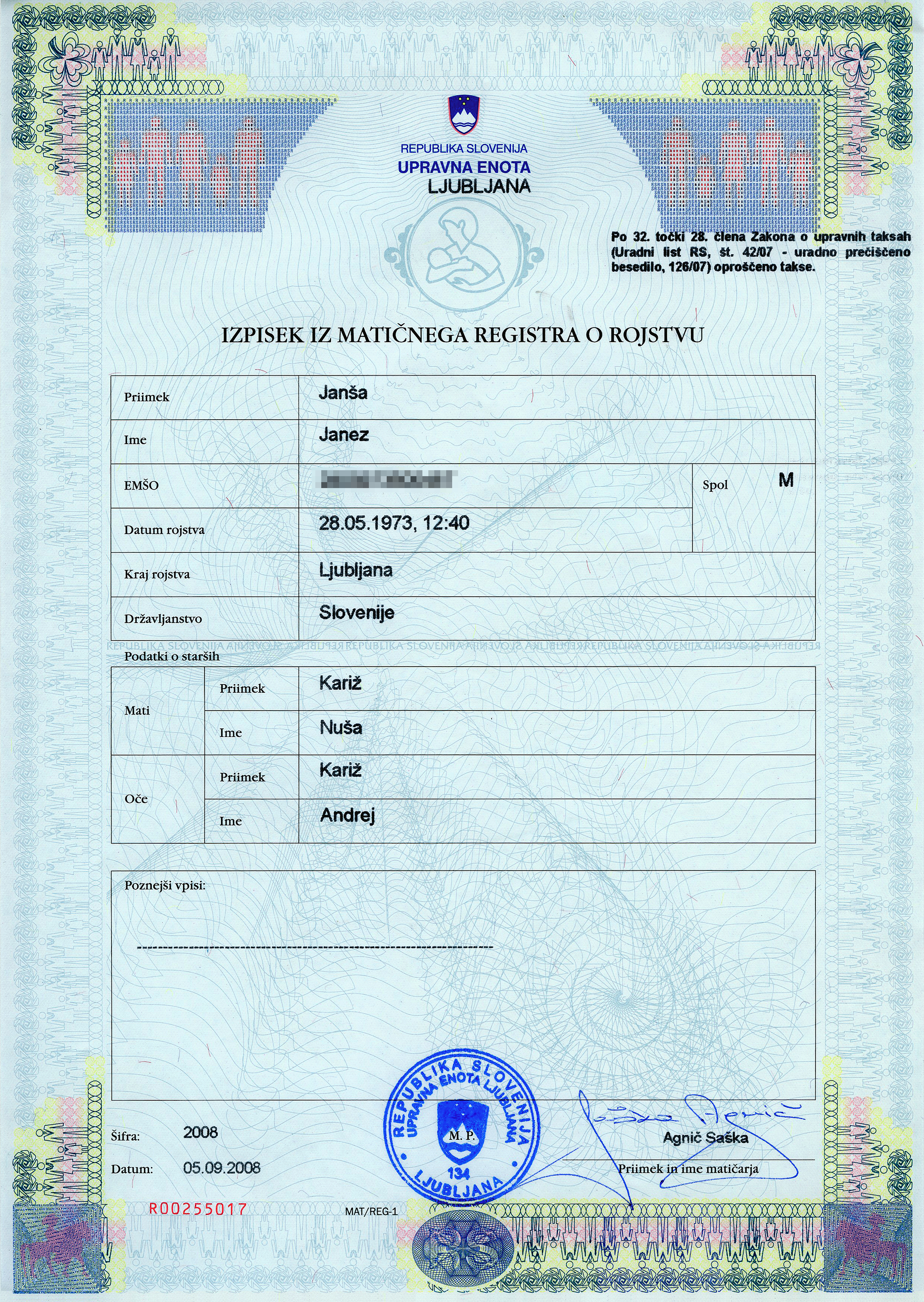 Birth Certificate Janez Jansa 3